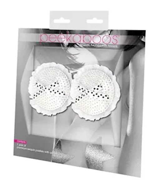 Sequin With White Bow Pasties - White — image 2 of 3