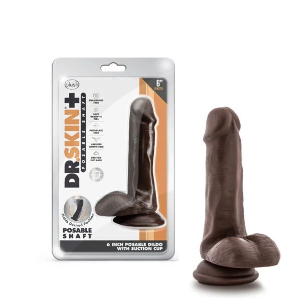 Dr. Skin Plus Posable Dildo With Balls 6 In. Chocolate