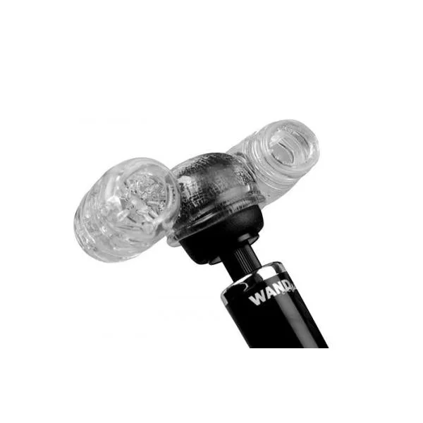 Twin Turbo Strokers 2 In 1 Wand Attachment Clear For Men