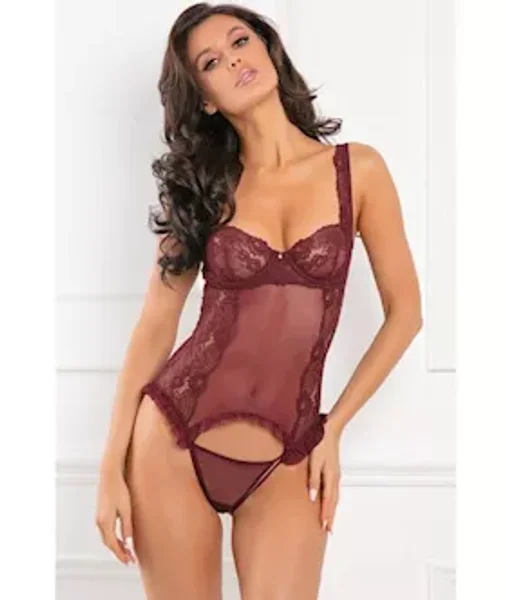 Grand Finale 2 Piece Ruffle Teddy - Burgandy - Size M/l — image 3 of 4