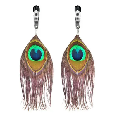 Bondage Fetish Nipple Clamp with Peacock Feather Trim