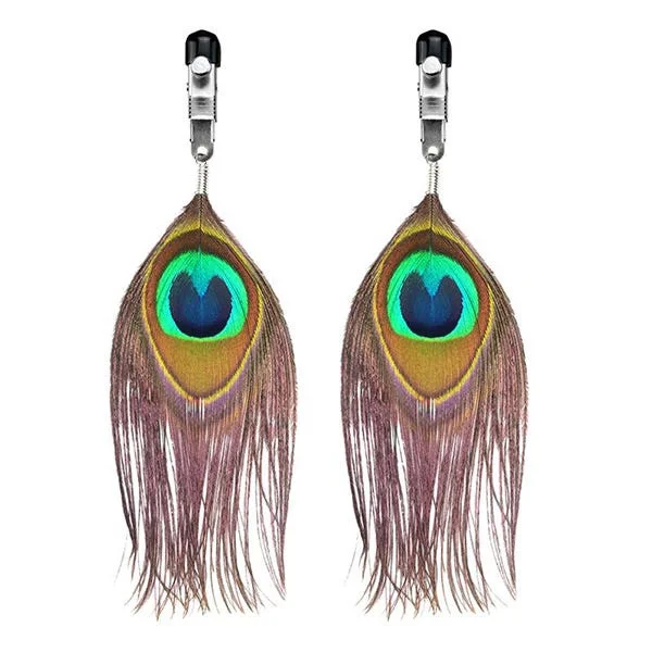 Bondage Fetish Nipple Clamp with Peacock Feather Trim
