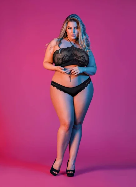 Sexy Time Halter Bandeau and Panty Set - Black - 1x-3x