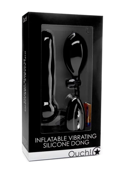 Inflatable Vibrating Silicone Dong - Black