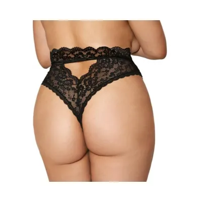 Dreamgirl High waist Scallop Lace Panty With Keyhole Back Black 3xl