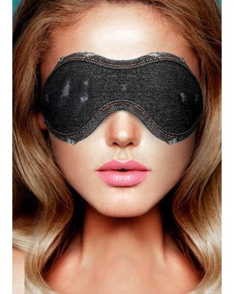 Denim Eye Mask - Roughened Denim Style  - Black - O/s