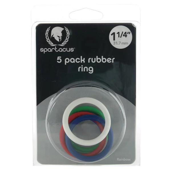 Spartacus 1.25" Rubber Cock Ring Set - Rainbow Pack of 5