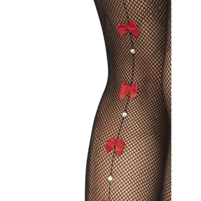 Bow Backseam Fishnet Thigh Highs Black One Size