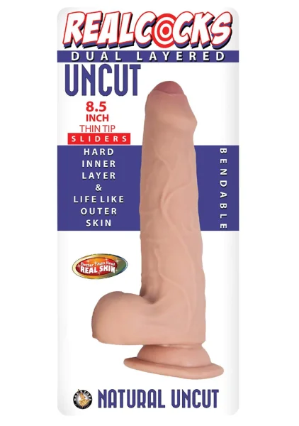 Real Cocks Uncut Thin Tip 8.5 Inch Sliders Dildo
