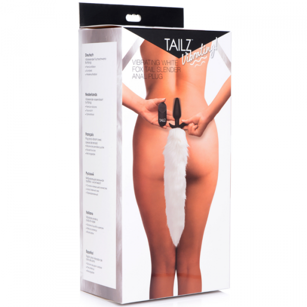 White Fox Tail Vibrating Anal Plug with Remote