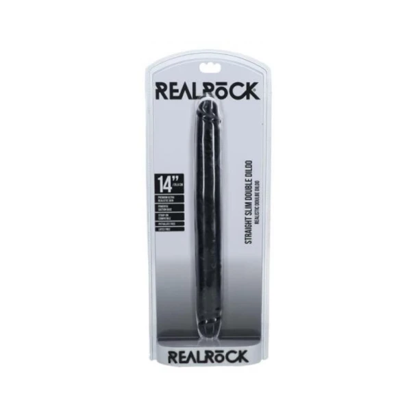Couples Dildos: Realrock 14 In. Slim Double-ended Dong Black