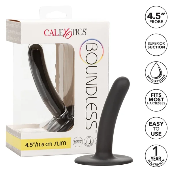 Boundless 4.5" Slim Silicone Suction Cup Dildo By CalExotics - Black