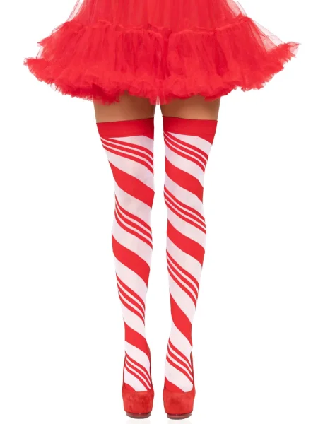 Candy Cane Thigh High - One Size - White-red