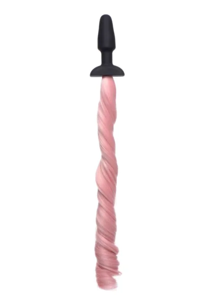 Tailz Black Silicone Anal Plug With Pink Pony Faux Fur Tail