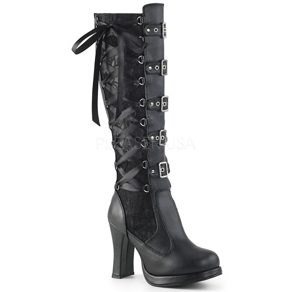 4 inches Heel, 3/4 inches PF Corseted Knee High Boot, Back Zip