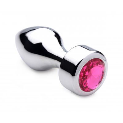 Aluminum Butt Plug With Pink Crystal Medium