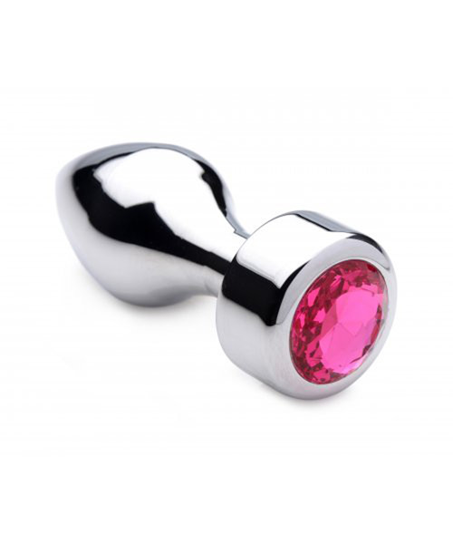 Aluminum Butt Plug With Pink Crystal - Medium