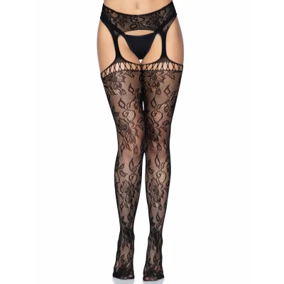 Gardenia Lace Garter Belt Stockings One Size One Size Black
