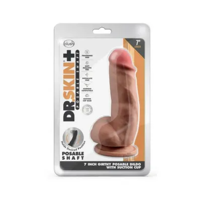 Dr Skin Plus Girthy Posable Dildo With Balls 7 In Mocha