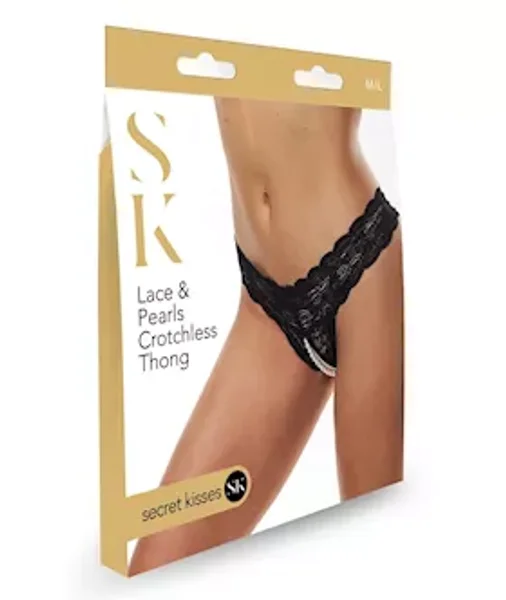 Secret Kisses Lace And Pearls Thong  - Black - M/l — image 4 of 4