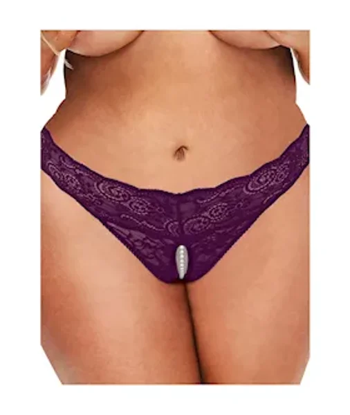 Secret Kisses Lace And Pearls Crotchless Thong - Purple - Os/xl — image 2 of 3