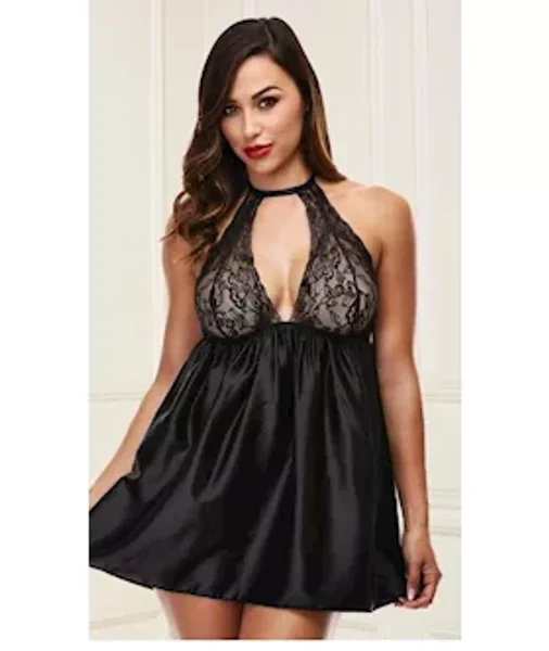 Sexy Lace Babydoll Set - Black - Small/medium — image 2 of 2