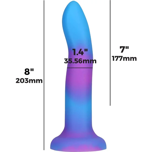 Rave By Addiction Silicone 8" Glow In The Dark Bendable Suction Cup Dildo - Blue & Purple — image 14 of 16