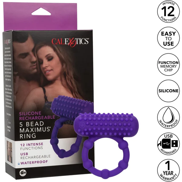 Silicone Rechargeable 5 Bead Maximus Vibrating Cock Ring By CalExotics — image 25 of 25
