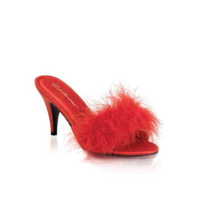 Fabulicious by Pleaser Amour 3 Heel Red Marabou Puff Slippers