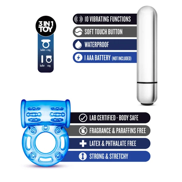 Stay Hard 10 Function Vibrating Bull Ring Blue — image 24 of 24