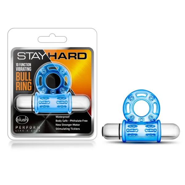 Stay Hard 10 Function Vibrating Bull Ring Blue — image 17 of 24