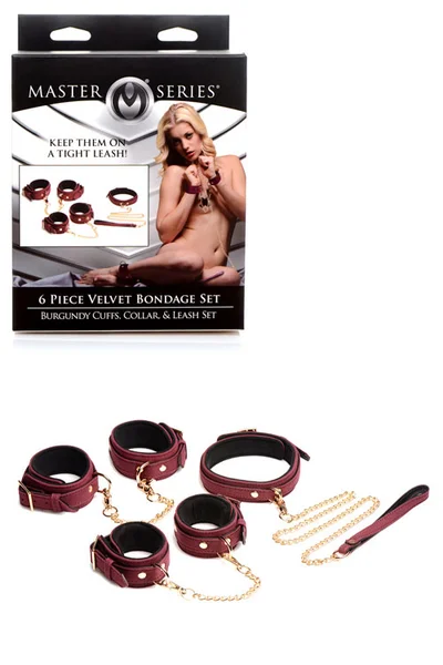 Master Series 6 Piece Velvet Touch Suede Bondage Set with Cuffs, Collar, & Leash — image 8 of 12