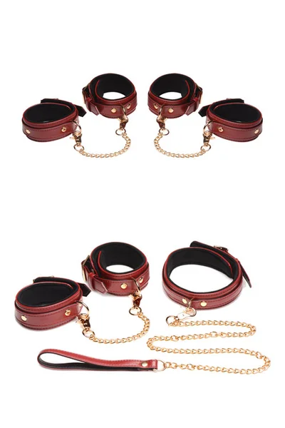 Master Series 6 Piece - Classic Burgundy Bondage Set with Cuffs, Collar, & Leash — image 8 of 11