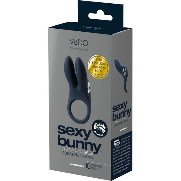 Sexy Bunny Rechargeable Silicone Vibrating Cock Ring by VeDO - Black Pearl — image 14 of 14