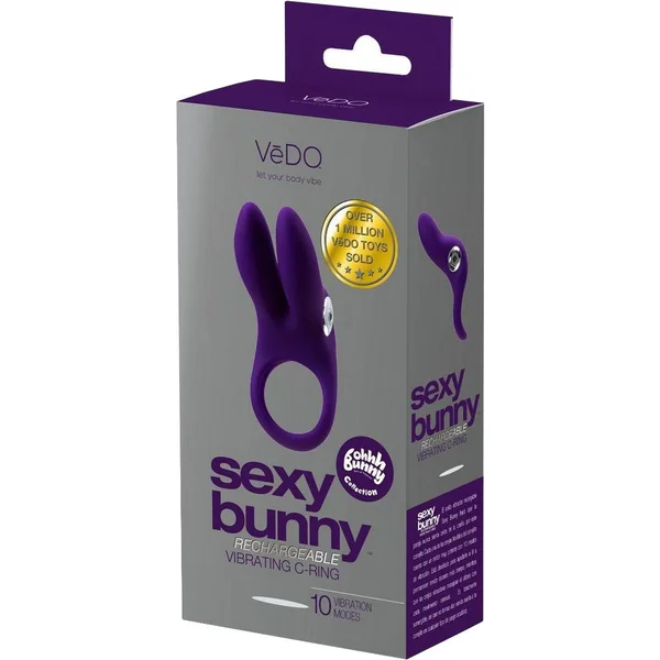 Sexy Bunny Rechargeable Silicone Vibrating Cock Ring by VeDO - Purple — image 14 of 14