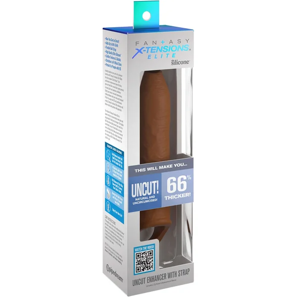 Fantasy X-tensions Elite Silicone 7" Uncut Penis Extension With Ball Strap - Chocolate — image 10 of 10