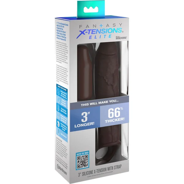 Fantasy X-tensions Elite Silicone 7" Penis Extension With Ball Strap & 3" Removable Extender  - Chocolate — image 12 of 12