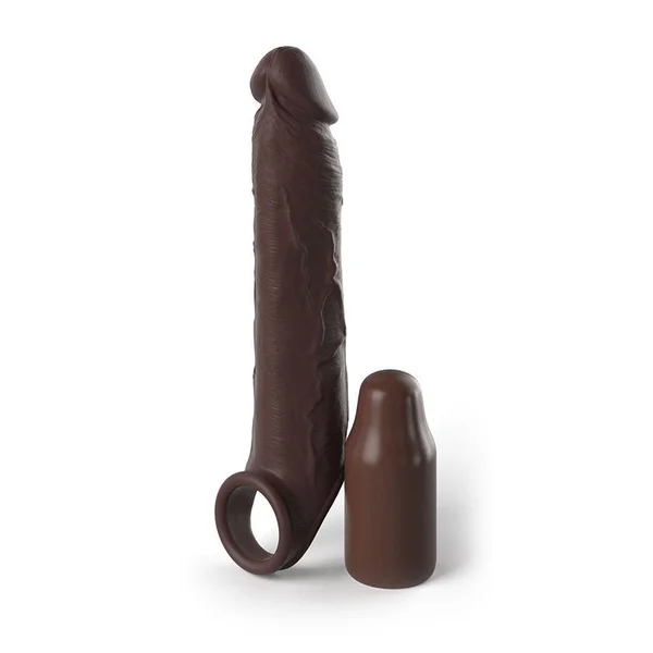 9 Inch Realistic X-Tension Silicone Penis Sleeve & Ball Strap Brown — image 2 of 4
