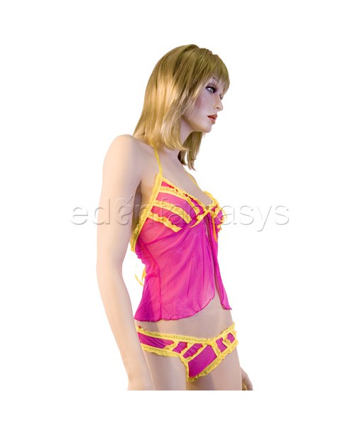 Ruffled tie front babydoll set