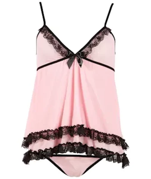 Babydoll Powernet With Lace - Pink - Large — image 4 of 5