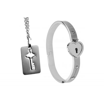 Cuffed Locking Bracelet with Necklace Key