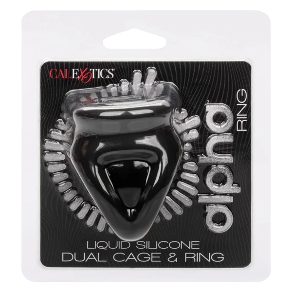 Alpha Liquid Silicone Dual Cage & Cock Ring By CalExotics - Black — image 21 of 25