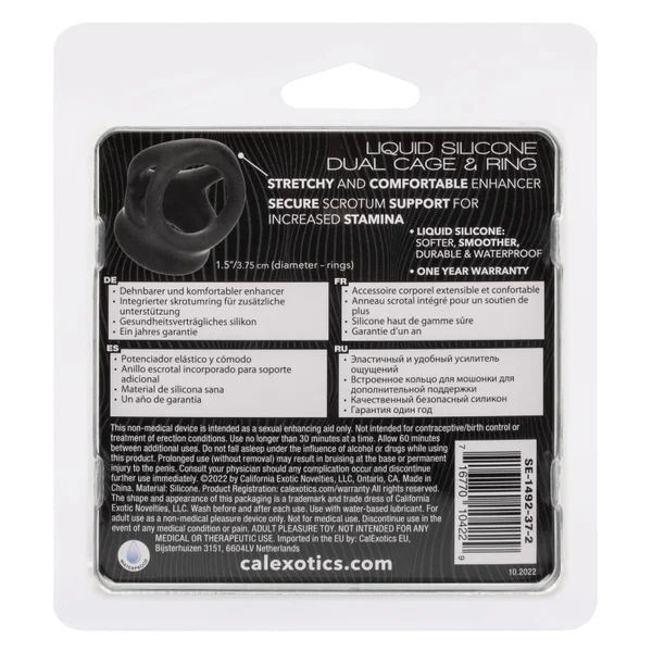 Alpha Liquid Silicone Dual Cage & Cock Ring By CalExotics - Black — image 20 of 25