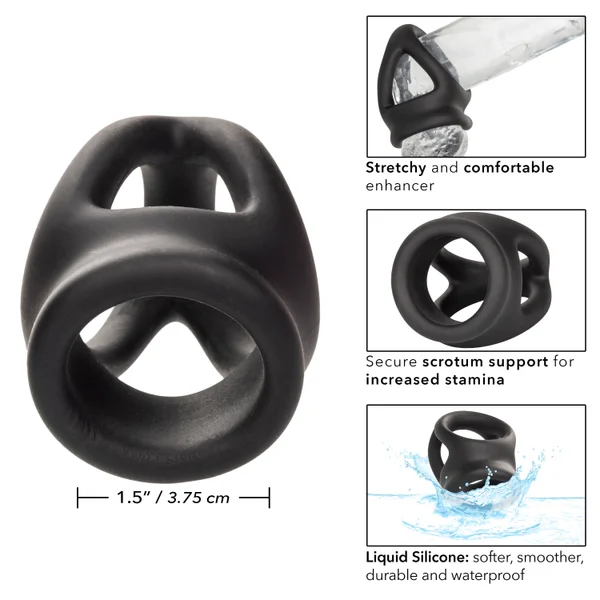 Alpha Liquid Silicone Dual Cage & Cock Ring By CalExotics - Black — image 25 of 25