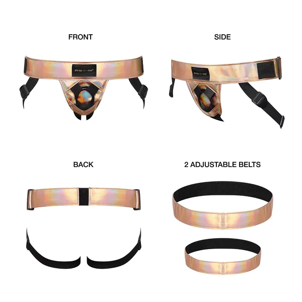 Strap-On-Me Curious Leatherette Harness - Holographic Rose Gold — image 19 of 21
