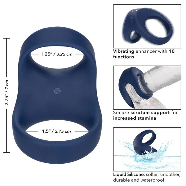 Viceroy Silicone Rechargeable Max Dual Vibrating Cock Ring Blue — image 5 of 10