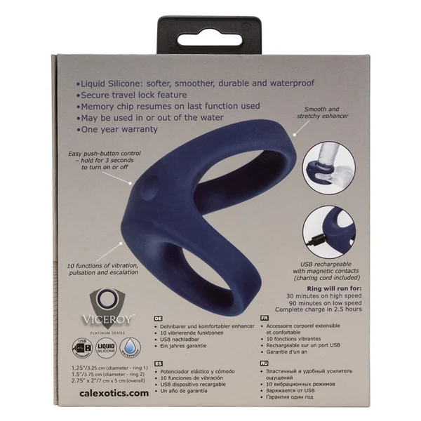 Viceroy Silicone Rechargeable Max Dual Vibrating Cock Ring Blue — image 10 of 10