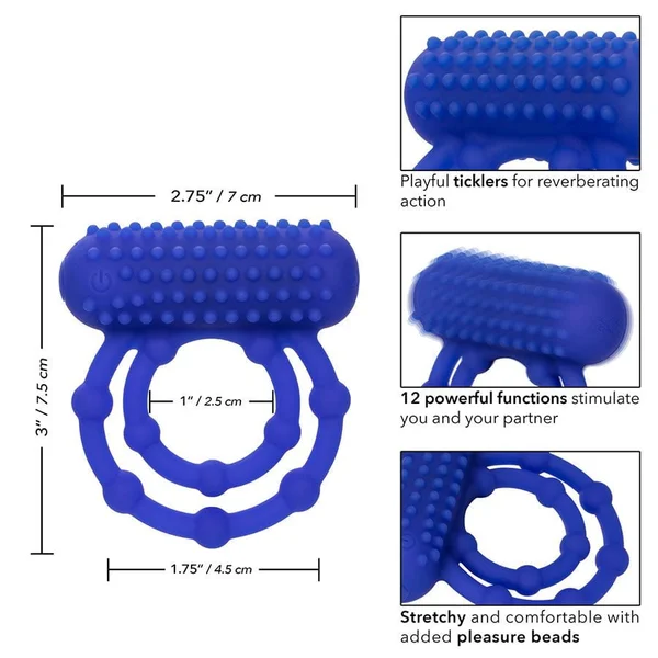 Silicone Rechargeable 10 Bead Maximus Double Cock Ring Blue — image 6 of 8