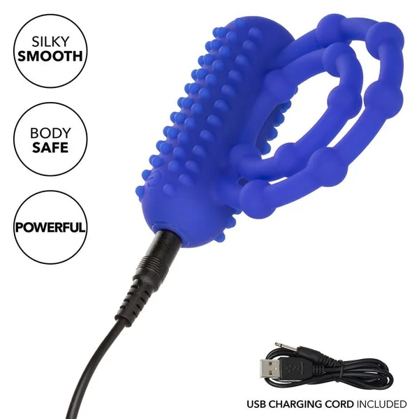Silicone Rechargeable 10 Bead Maximus Double Cock Ring Blue — image 7 of 8