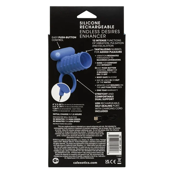 Silicone Rechargeable Endless Desires Vibrating Erection Enhancer Blue — image 8 of 8